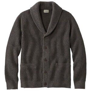 LL Bean Men's Organic Cotton Waffle Sweater, Cardigan in Dark Cinder
